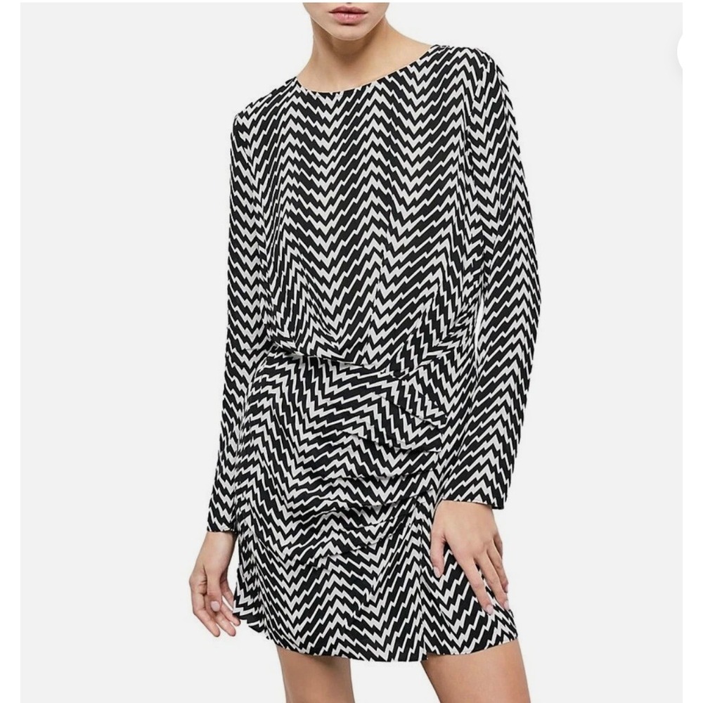 NWT The Kooples Zigzag Mini Dress Sz 4 Black White Long‎ Sleeve Mod French Chic